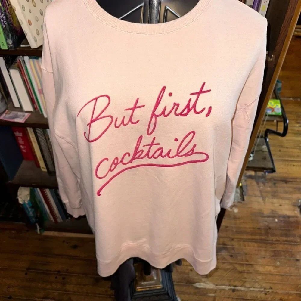 Wildfox But First Cocktails pink oversized cozy sweatshirt
